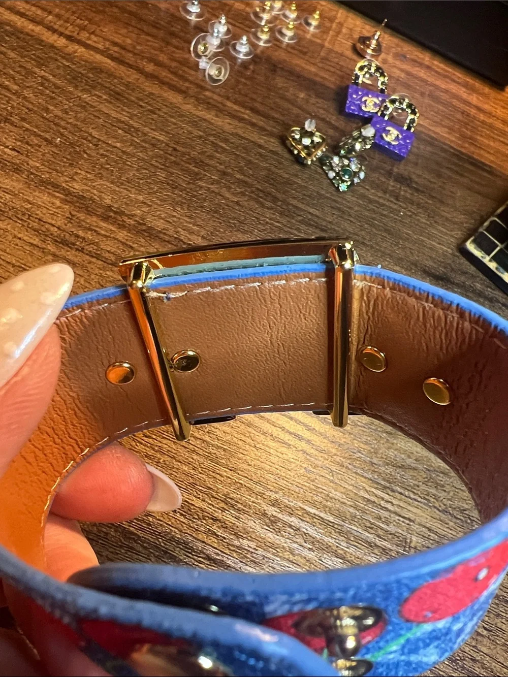 Blue Cherry Monogram Wide Logo Bracelet
